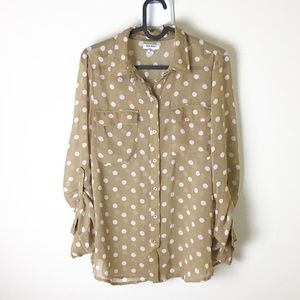 Old Navy Tan/Cream Polka Dot Button UP Size M I21
